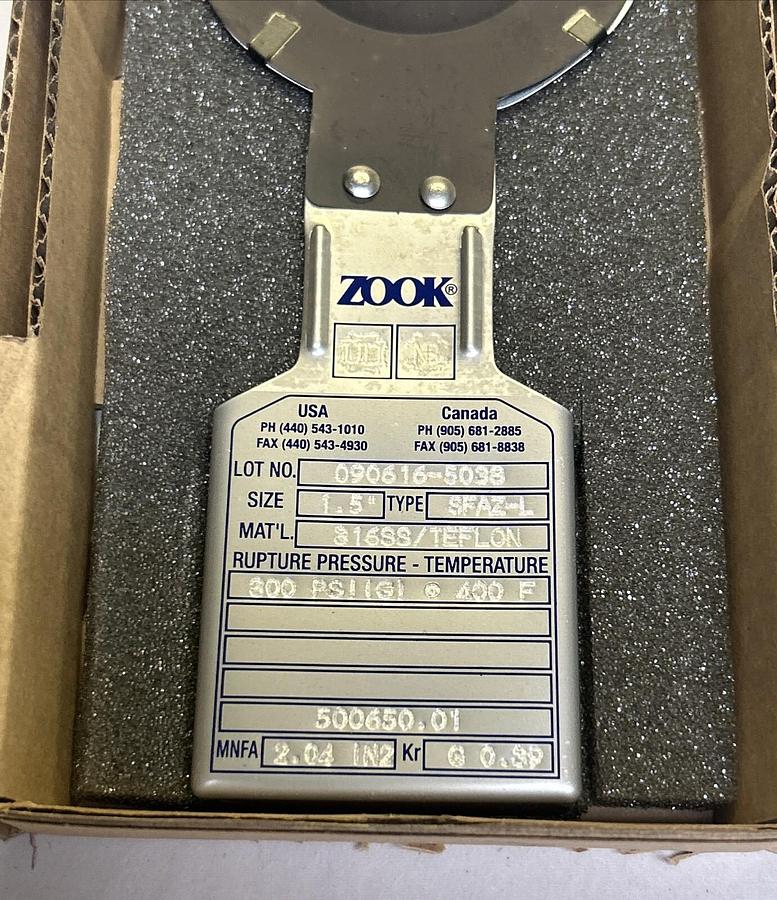 ZOOK,SFAZ-L,RUPTURE DISKS 1-1/2" 300 PSIG NOS