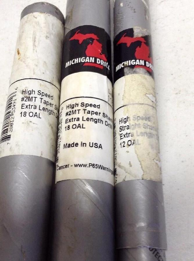 Michigan,#2MT,18 OAL AND 12 OAL Extra Long Drills LOT OF 3 Assorted