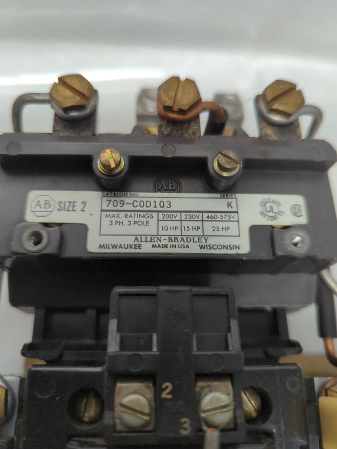 Used ALLEN BRADLEY,709-C0D103,SERIES K MOTOR STARTER 3PHASE 3-POLE SIZE 2 PRE-OWNED