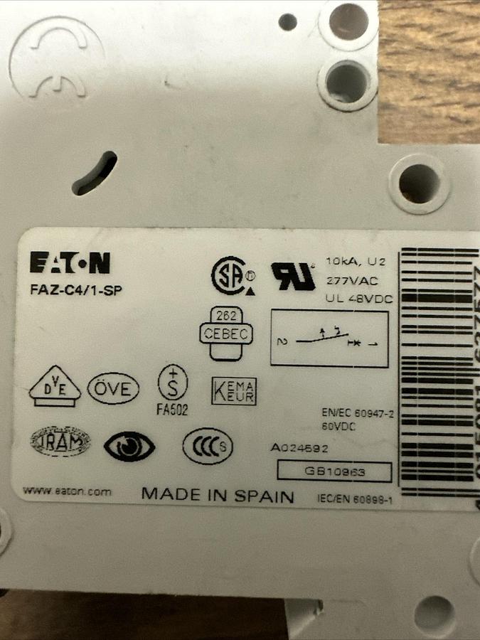 Used Eaton,FAZ-C4/1-SP,Circuit Breaker