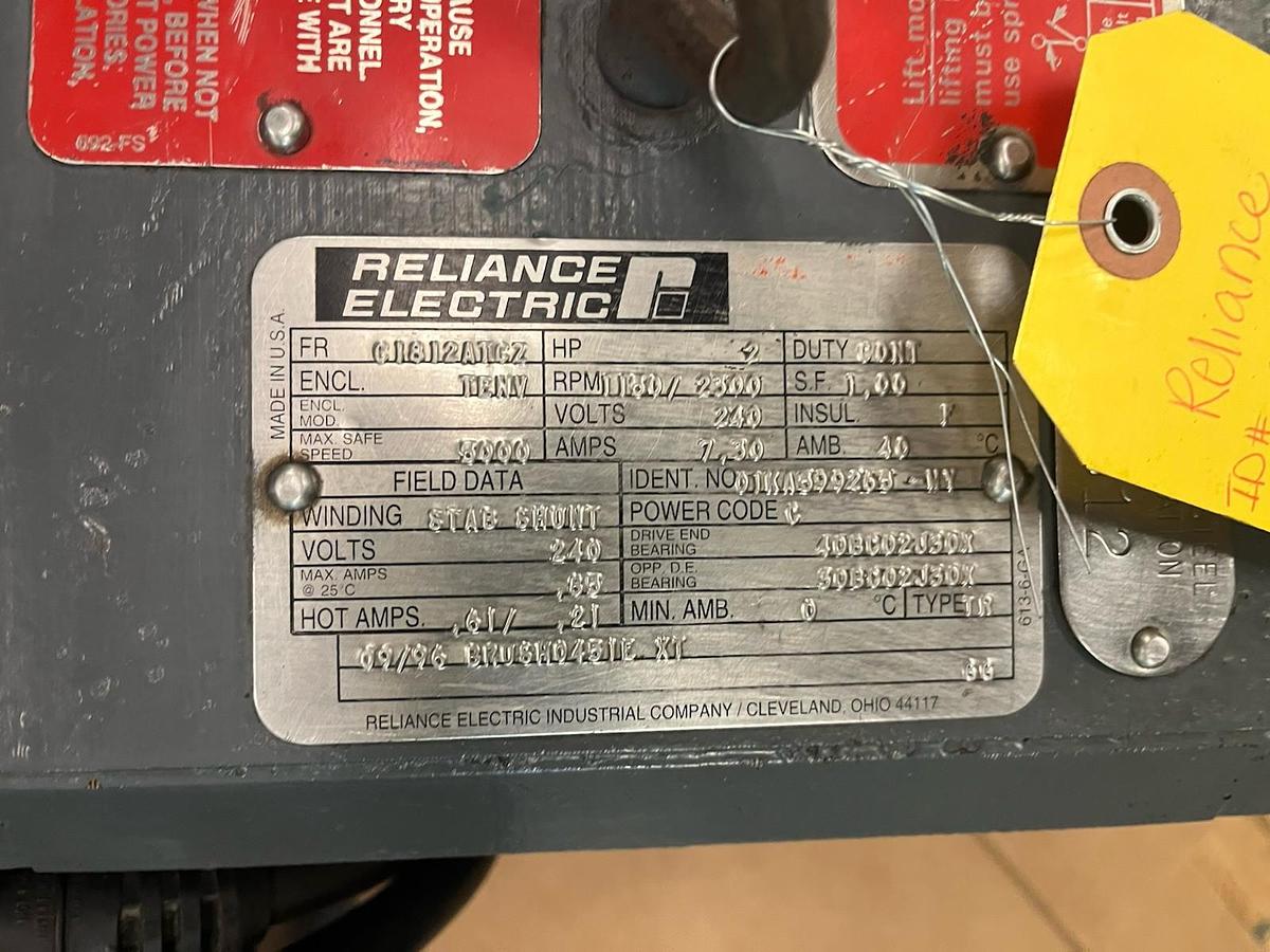 Used RELIANCE,C1812ATCZ,2HP 1180RPM DC MOTOR W/ 180DM21A SPEED REDUCER RATIO 11