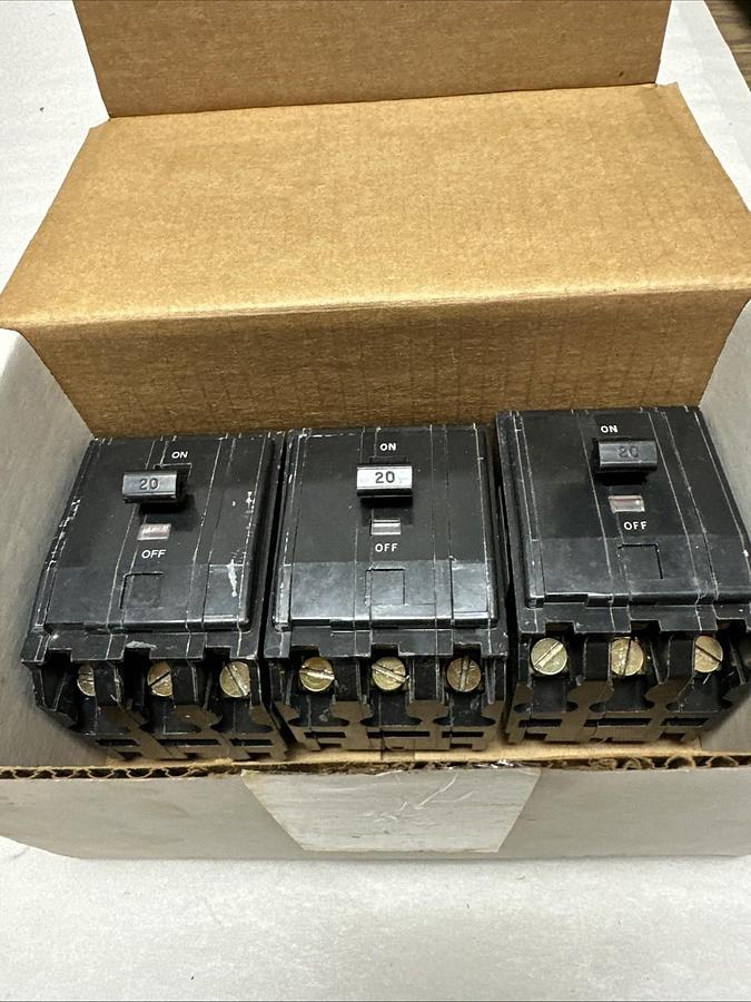 Used Square-D,QO320,20 Amp 3 Pole HACR Type Circuit Breaker  LOT of 3
