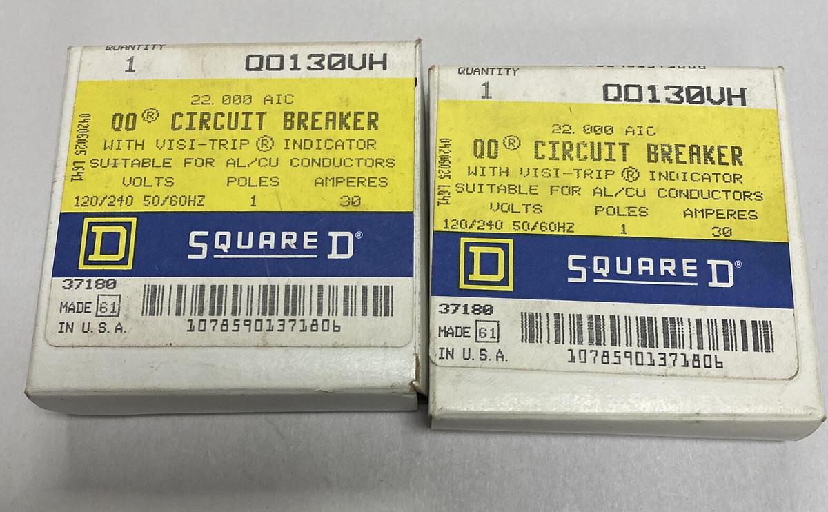 Square D,QO130VH,Circuit Breaker 30A 120/240V 1 Pole Lot Of 2 NOS