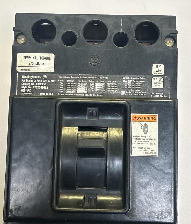 WESTINGHOUSE,KA3225F,CIRCUIT BREAKER FRAME ONLY 225A 600V 3P NOS