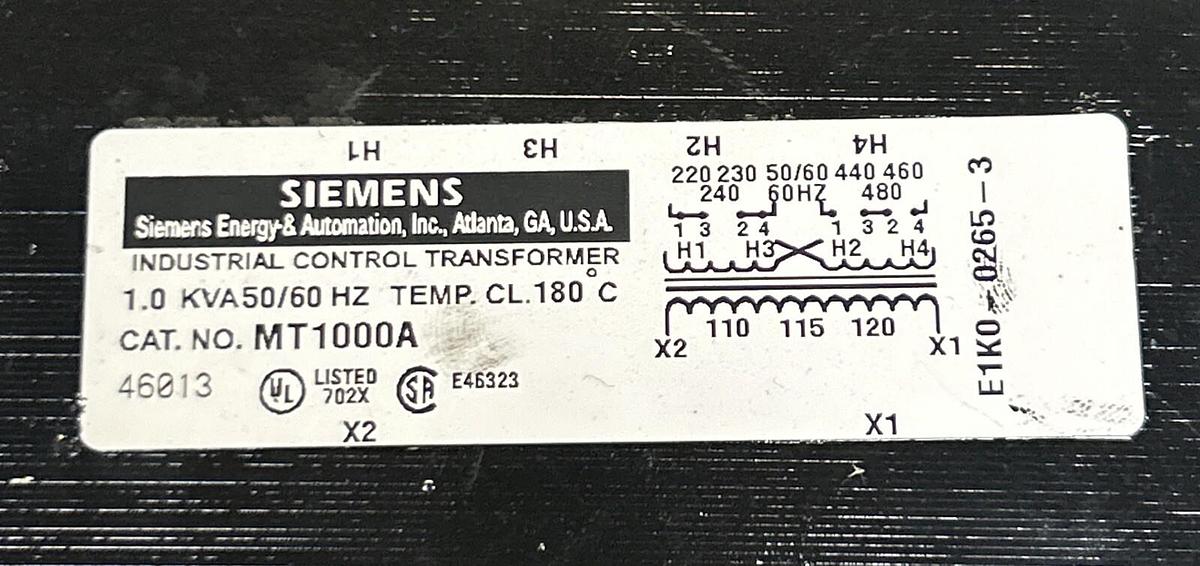 Used SIEMENS,MT1000A,CONTROL TRANSFORMER 1000VA