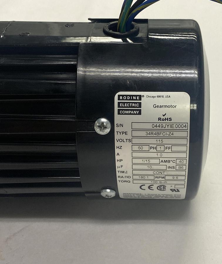 BODINE ELECTRIC,34R4BFCI-Z4,GEAR MOTOR 115V 60HZ 1A 1/15HP 9.6RPM NOS