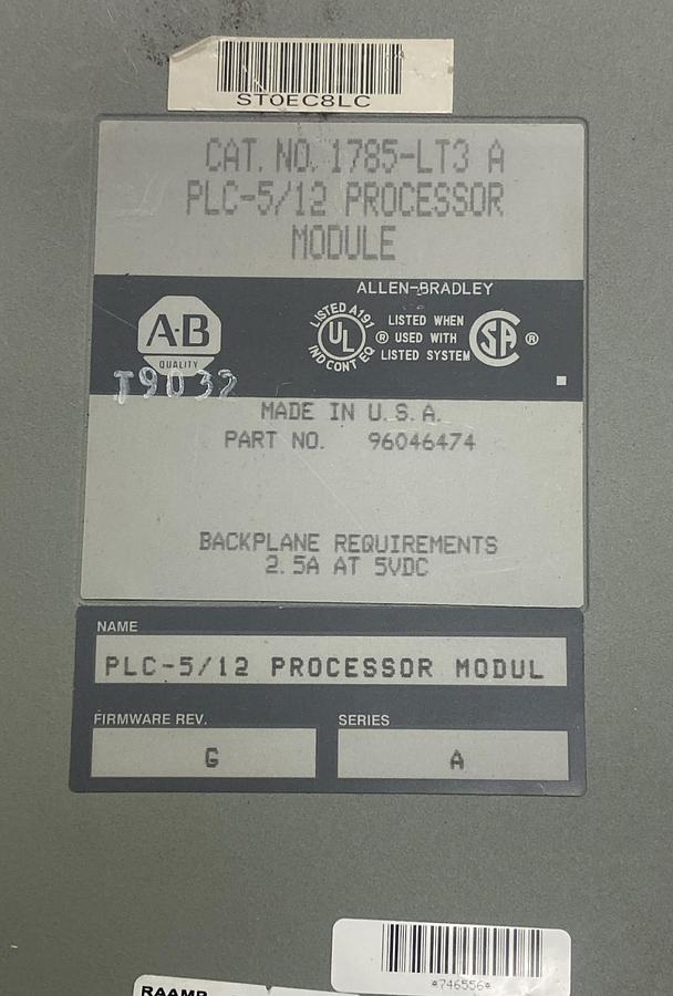 Used ALLEN BRADLEY,1785-LT3,SER A PLC-5/12 PROCESSOR MODULE
