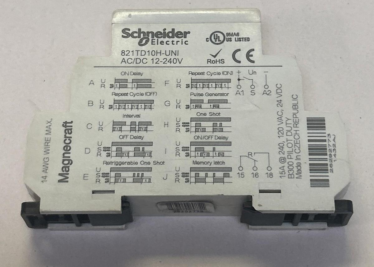 Used SCHNEIDER ELECTRIC,821TD10H-UNI,TIME DELAY RELAY LOT OF 2