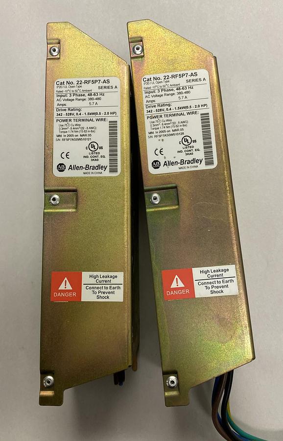 Used ALLEN BRADLEY,22-RF5P7-AS,SER A LINE FILTER LOT OF 2