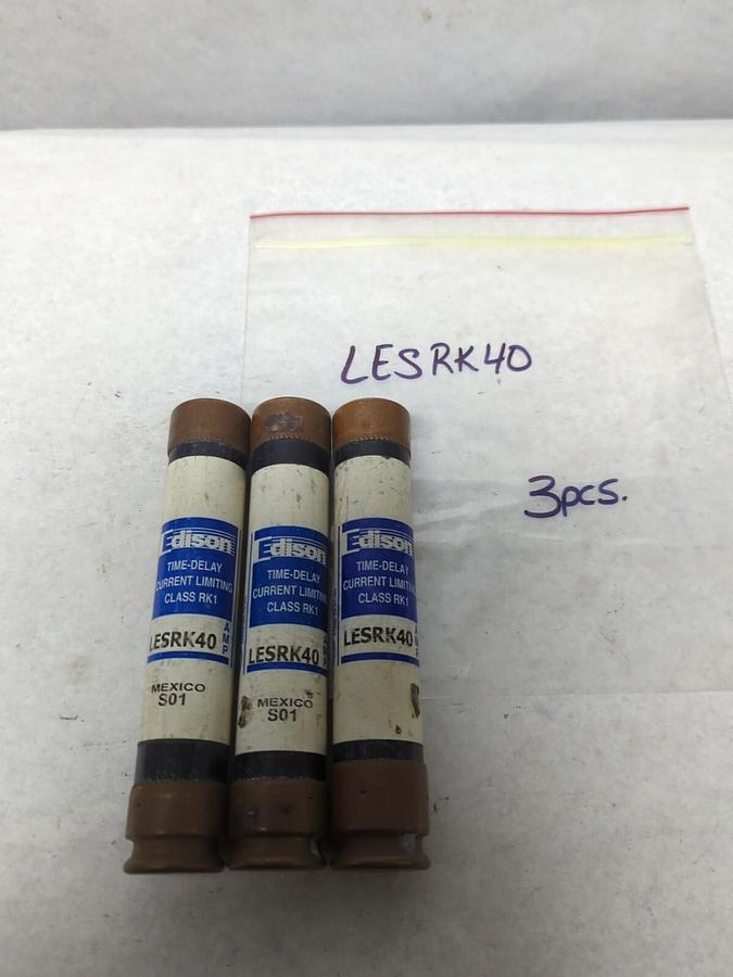 Used EDISON,LESRK40,TIME-DELAY 40 AMP FUSE LOT OF 3 PRE-OWNED