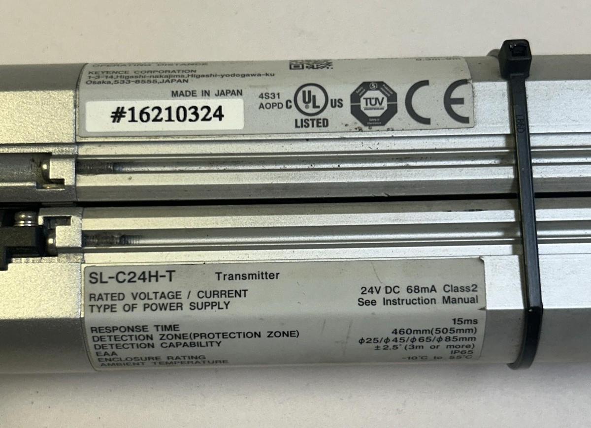 Used KEYENCE,SL-C24H-T / SL-C24H-R,TRANSMITTER & RECEIVER LIGHT CURTAIN SET