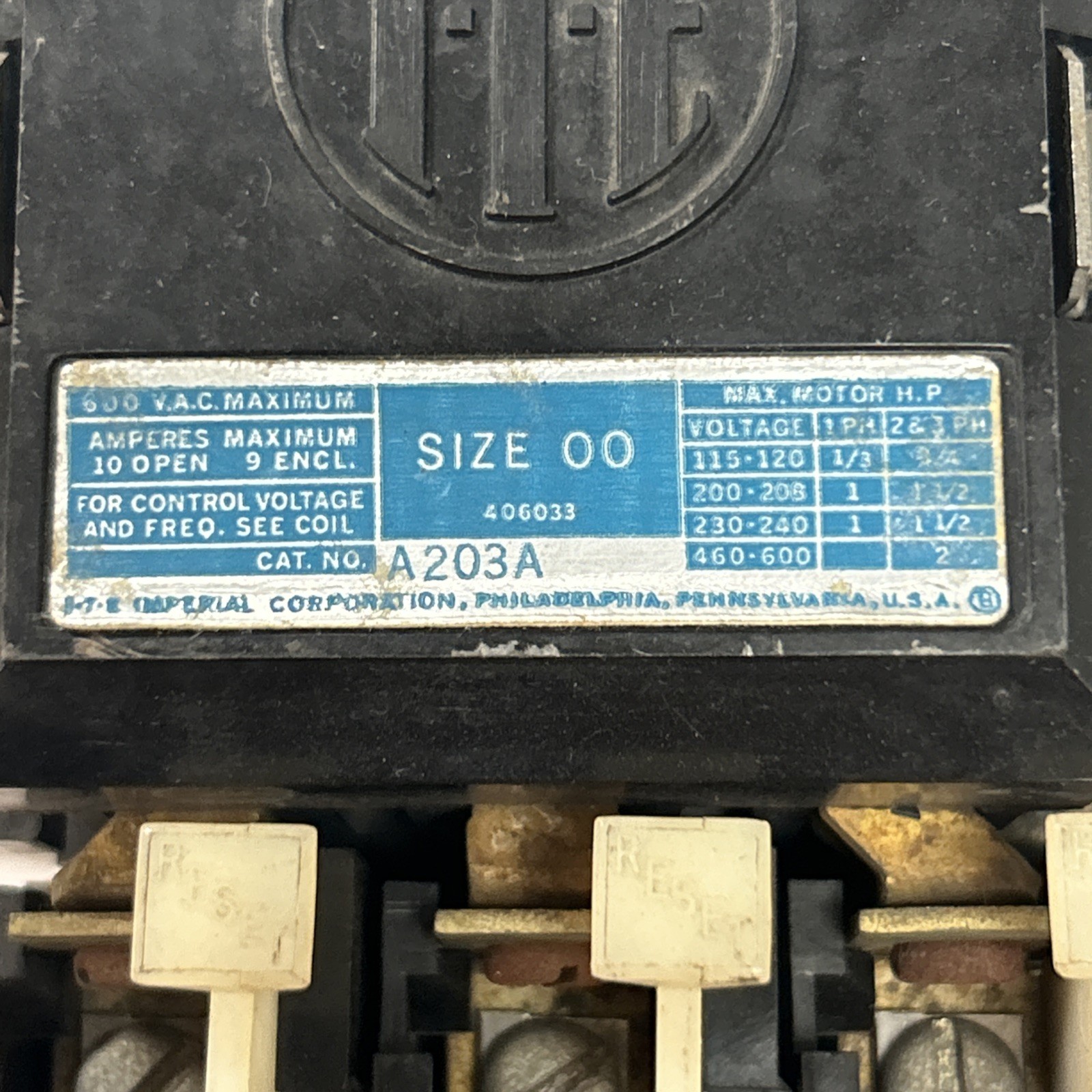 Used ITE,A203A,SIZE 00 MOTOR STARTER