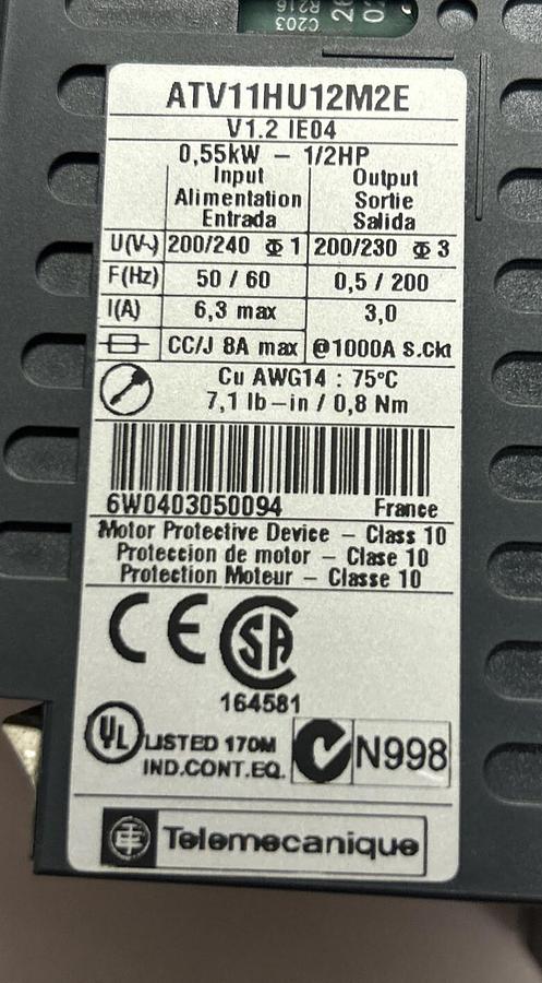 Used TELEMECANIQUE,ATV11HU12M2E,INVERTER DRIVE