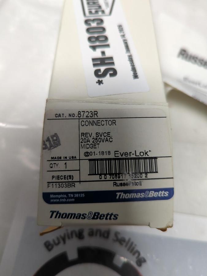 T&B RUSSELLSTOLL,8723R,MIDGET EVER-LOC CONNECTOR REV SVCE 20A 250VAC NOS