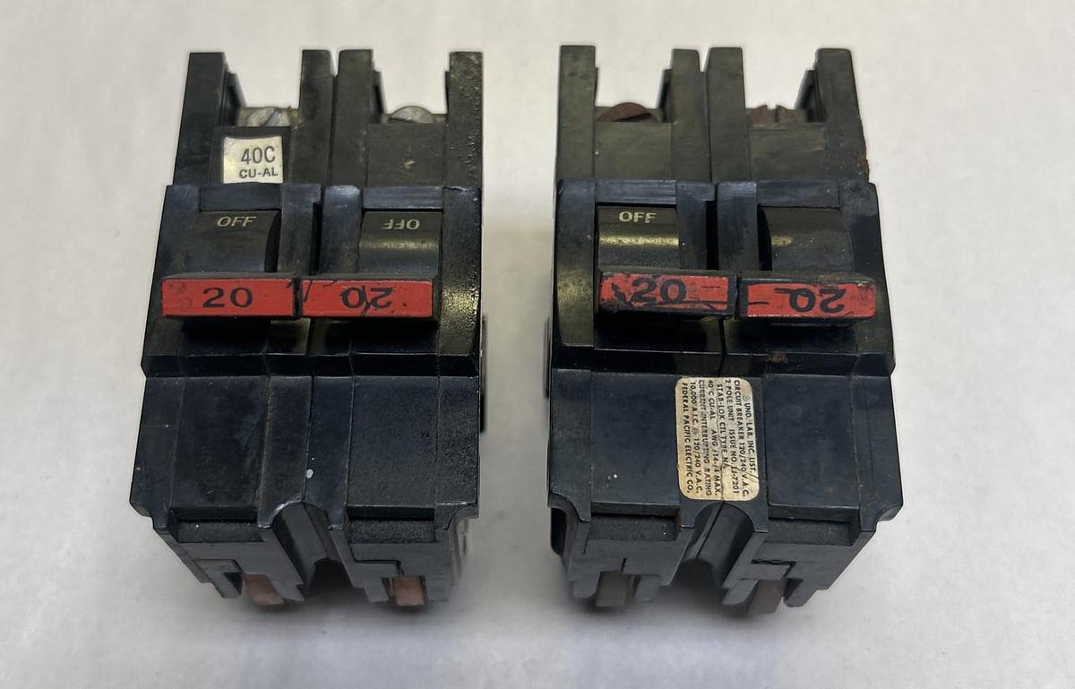 Used FEDERAL PACIFIC,NA220NI,CIRCUIT BREAKER 20A 120/240V 2P LOT OF 2
