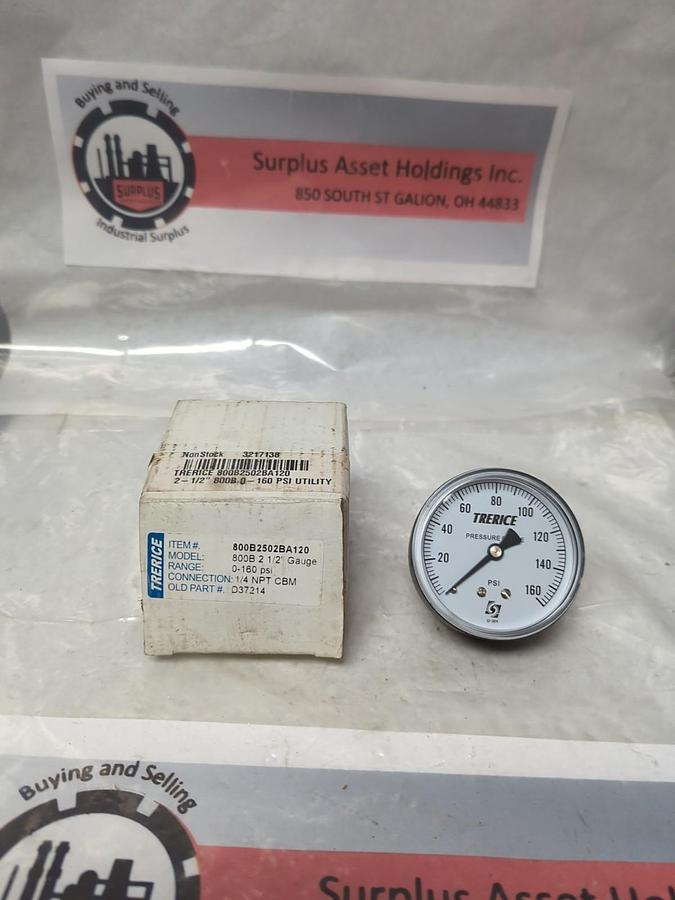 TRERICE,800B2502BA120,GAUGE 2-1/2 IN FACE 1/4 IN NPT 0-160 PSI NOS