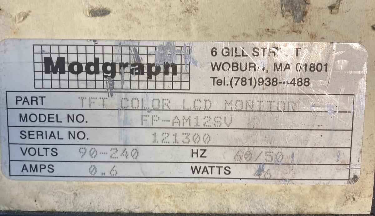 Used MODGRAPH,FP-AM12SV TFT,COLOR LCD MONITOR 90-240V 0.6AMPS 46WATTS