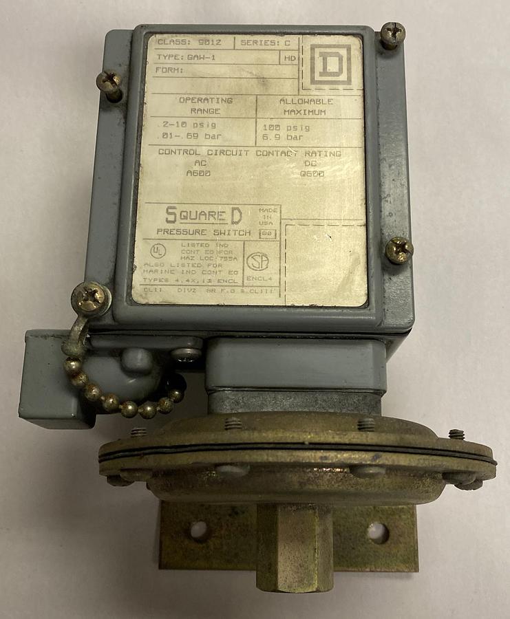 Used Square D,9012 GAW-1,Series C Pressure Switch