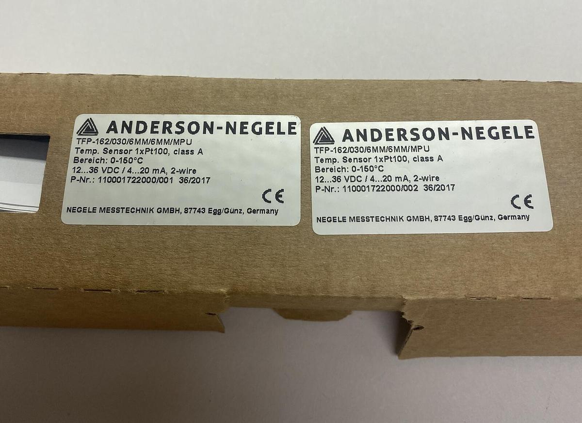 ANDERSON-NEGELE,TFP-162/030/6MM/6MM/MPU,TEMPERATURE SENSOR LOT OF 2 NEW