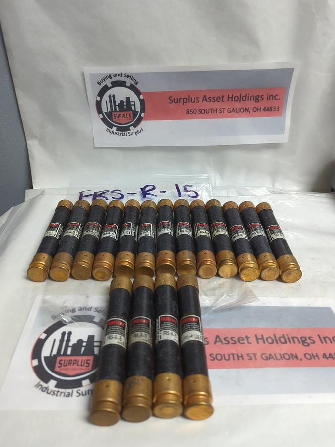 Used COOPER BUSSMANN,FRS-R-15,FUSETRON 15 AMP FUSE LOT OF 17 PRE-OWNED