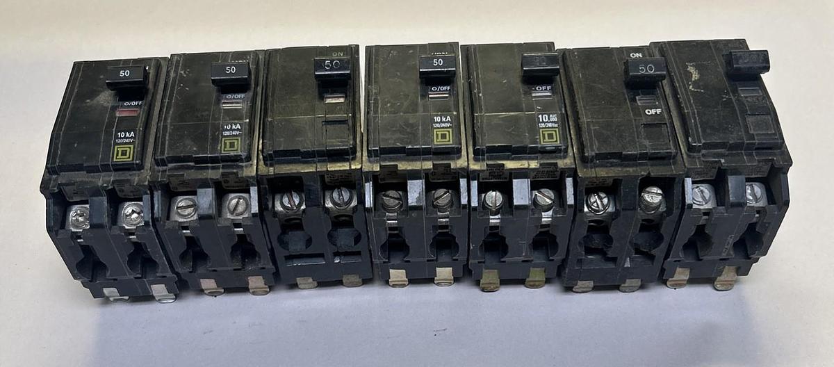 Used SQUARE D,QO250,CIRCUIT BREAKER 50A 120/240V 2P LOT OF 7