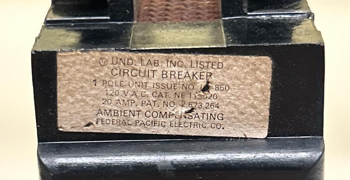 Used FEDERAL PACIFIC,NE113020,CIRCUIT BREAKER 20A 120V 1P