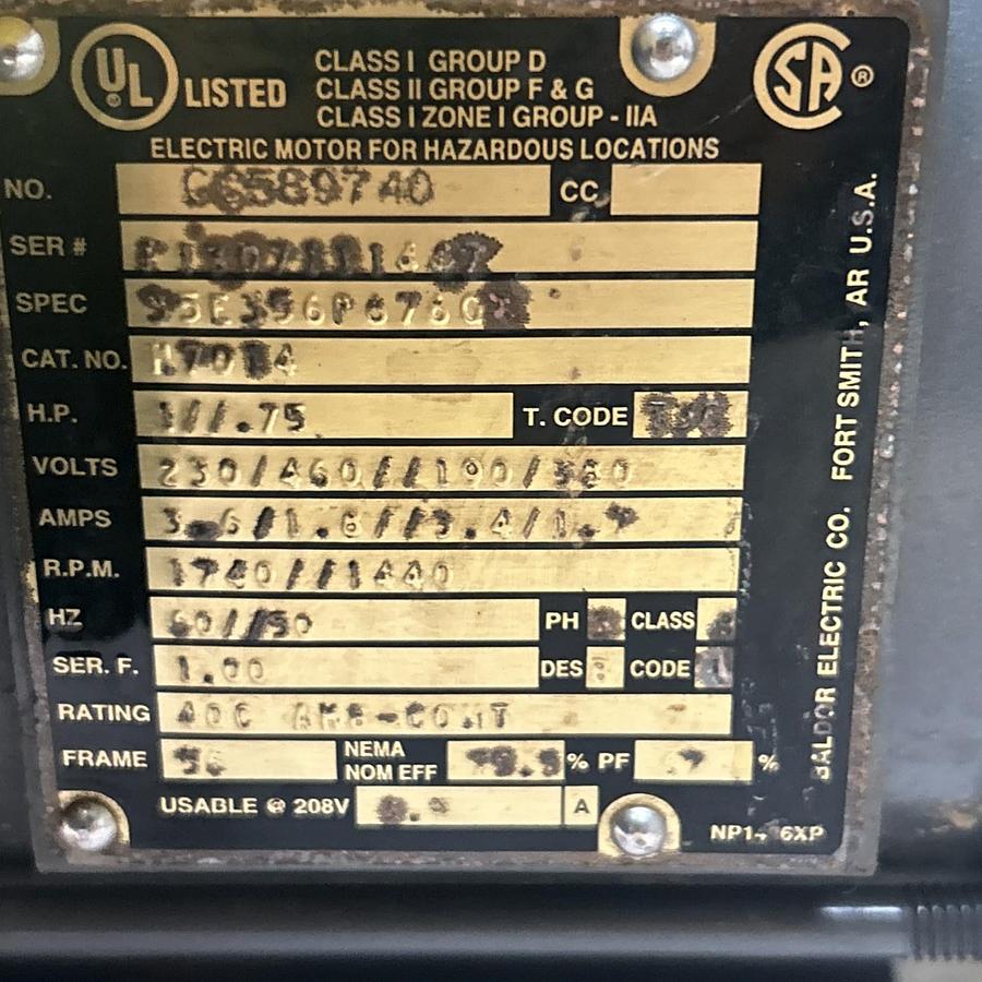 Used BALDOR,M7014,AC MOTOR 1HP 230/460V 1740RPM 3PH 56 FRAME
