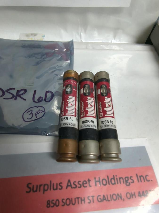 Used LITTELFUSE,IDSR60,INDICATOR 60 AMP FUSE LOT OF 3 PRE-OWNED