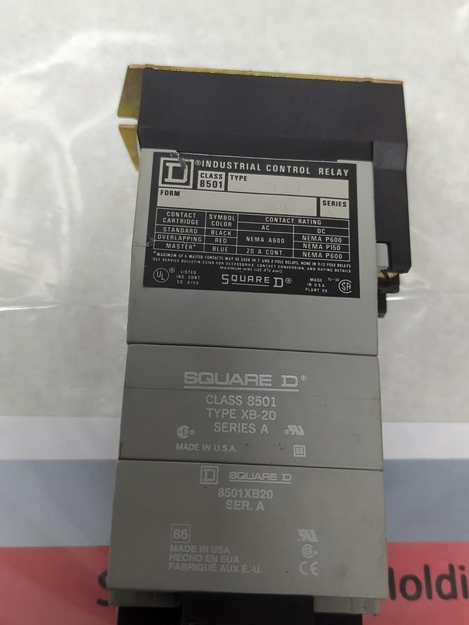 Used SQUARE D,8501-X0-00,INDUSTRIAL CONTROL RELAY SERIES A PRE-OWNED