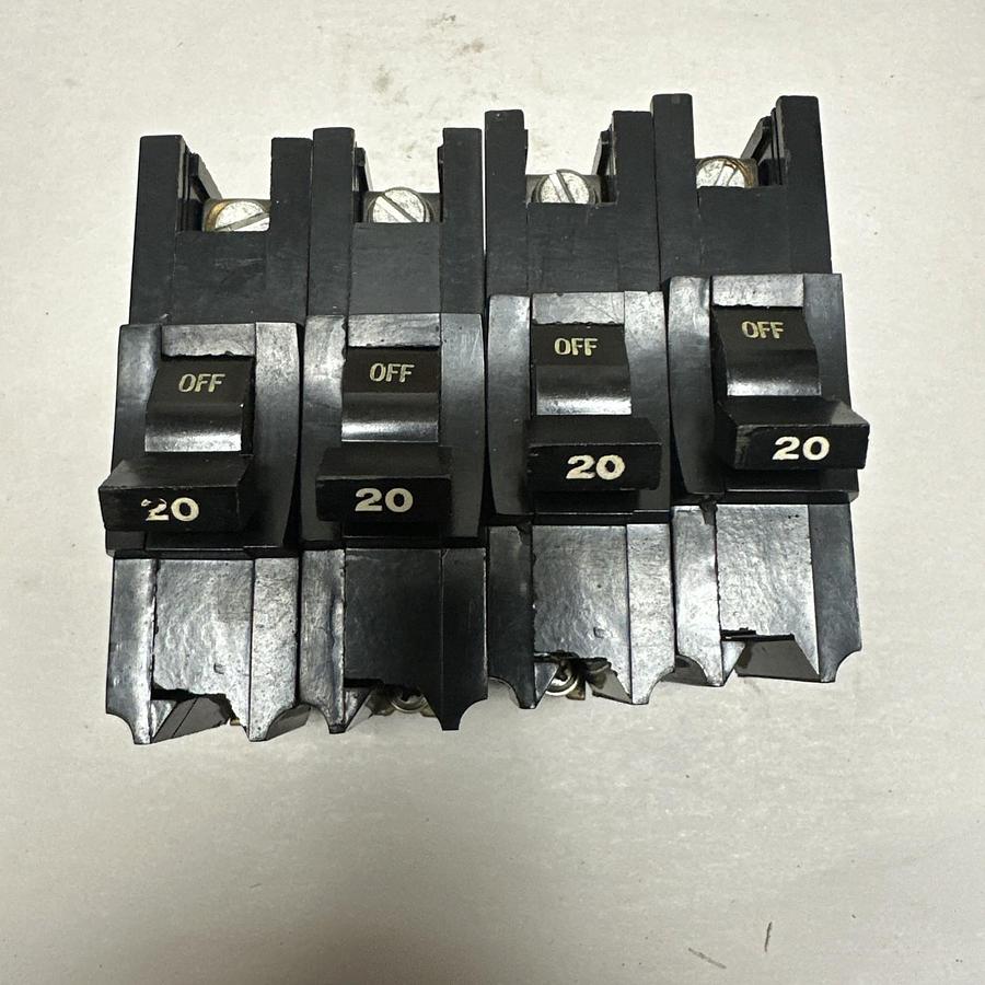 Used Federal Pacific Electric,NB20,20 Amp 1 Pole Snap On Circuit Breaker LOT of 4