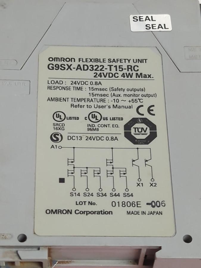 Used OMRON,G9SX-AD322-T15-RC,FLEXIBLE SAFETY UNIT LOAD 24VDC 0.8A PRE-OWNED