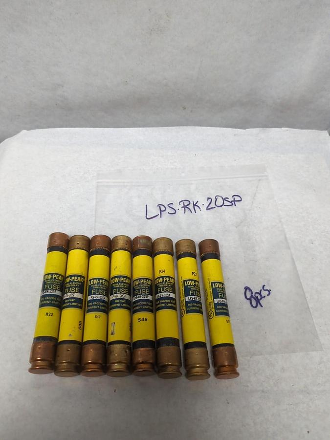 Used COOPER BUSSMANN,LPS-RK-20SP,LOW-PEAK 20 AMP FUSE LOT OF 8 PRE-OWNED