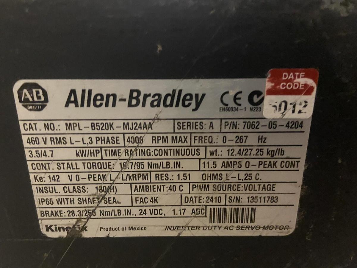 Used Allen Bradley,MPL-B520K-MJ24AA,Servo Motor Series A