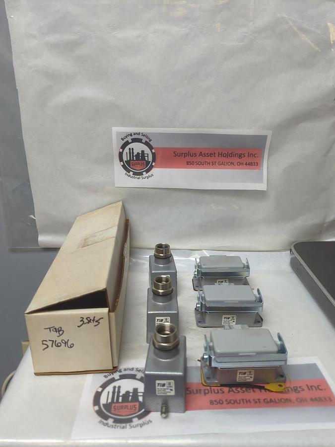 Used T&B,5796,PANEL MOUNT BASE & RECEPTICAL W/ INSERTS LOT OF 3 COMPLETE SETS W/SEALS