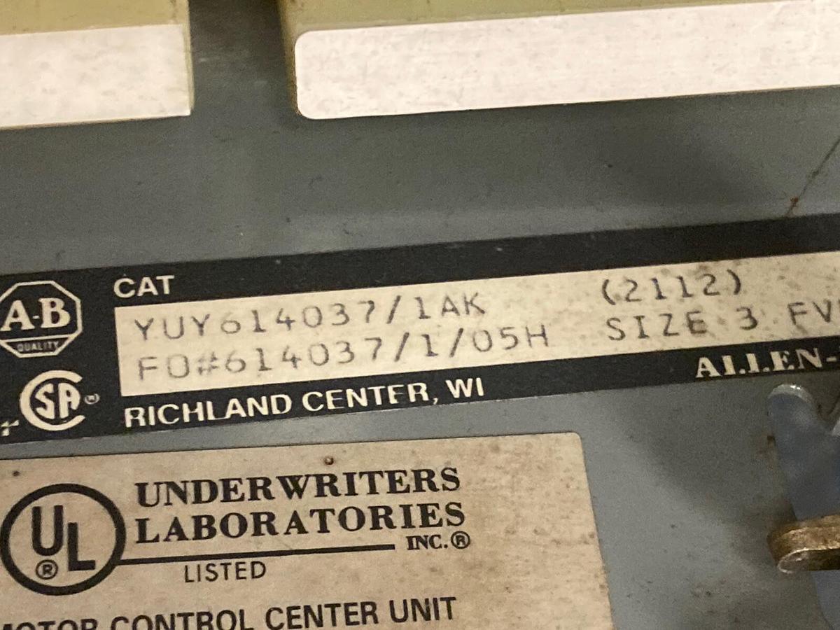 Used Allen-Bradley,2100 2112,Size 3 Fused MCC 32 Inch Starter Feeder Bucket