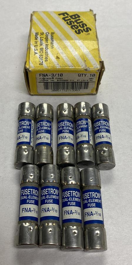 Cooper Bussmann,FNA-3/10,Fusetron Fuse Lot Of 9 NOS