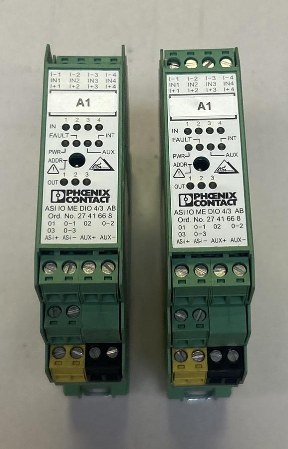 Used PHOENIX CONTACT,ASI IO ME DIO 4/3 AB,DIGITAL I/O MODULE LOT OF 2