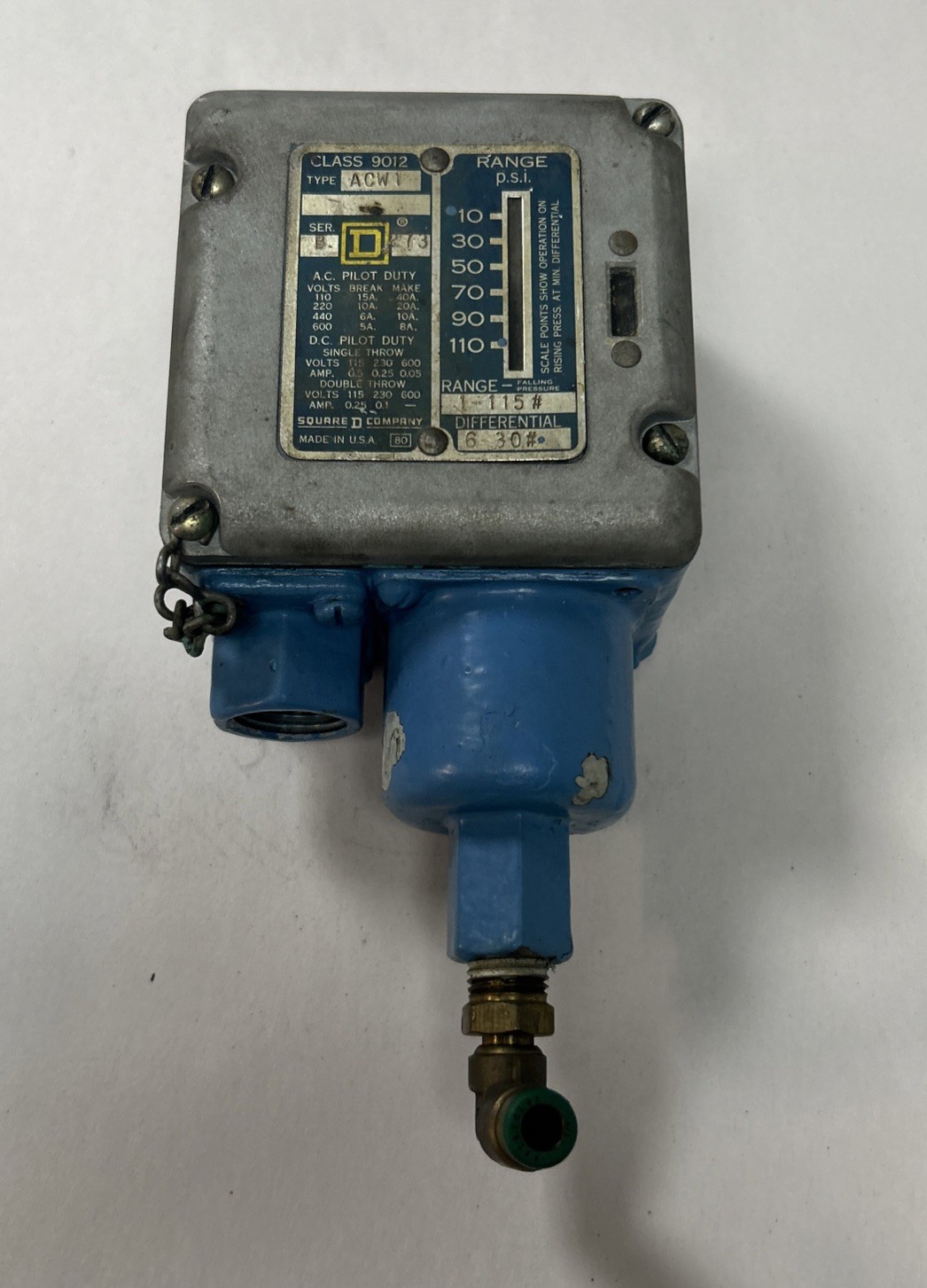 Used SQUARE D,9012ACW1,PRESSURE SWITCH