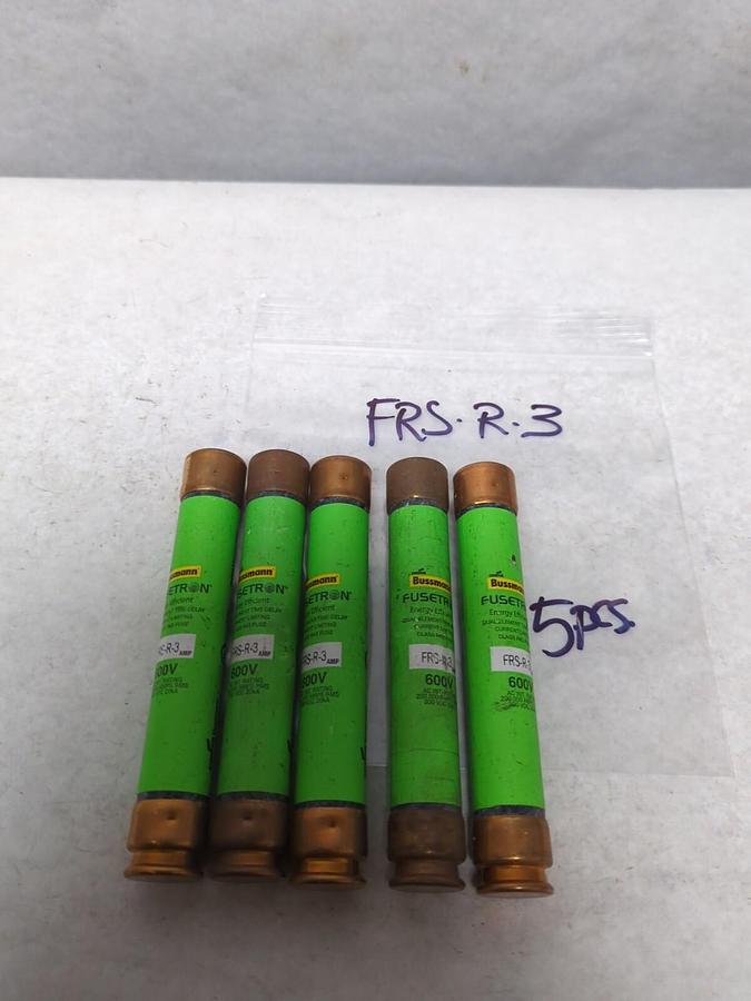 Used COOPER BUSSMANN,FRS-R-3,FUSETRON 3 AMP FUSE LOT OF 5 PRE-OWNED