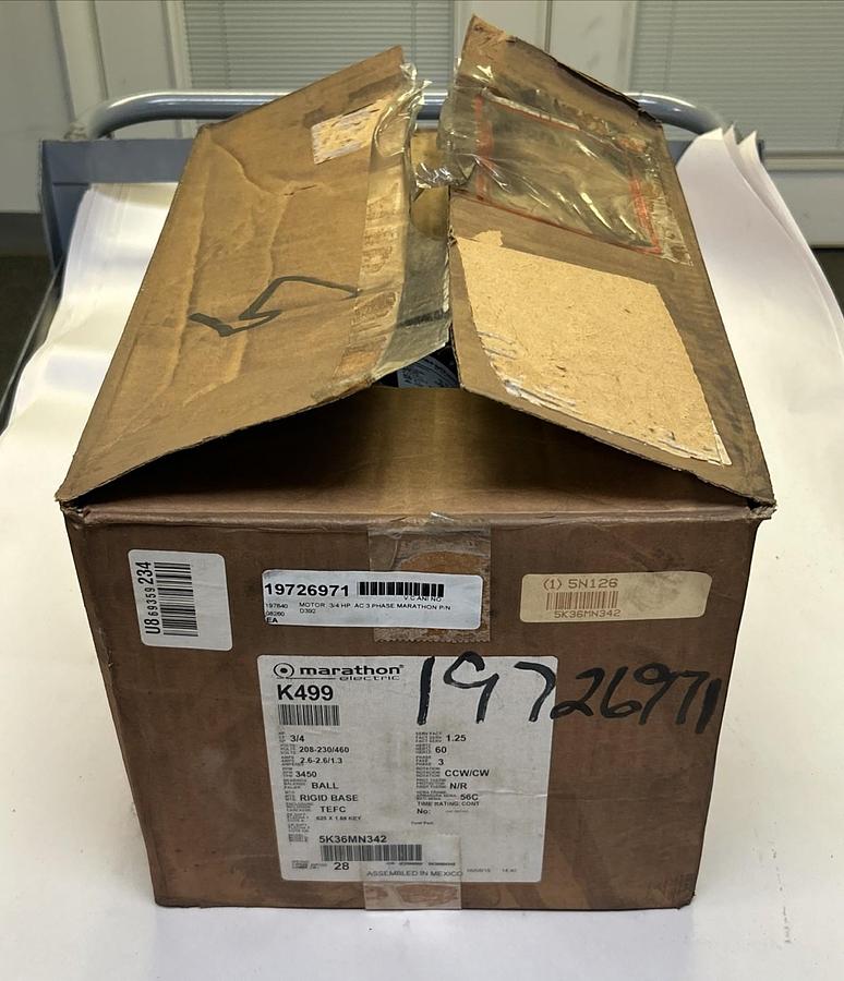 MARATHON,5K36MN342,MOTOR 3/4HP 3450RPM 208-230/460V 56C FRAME NOS