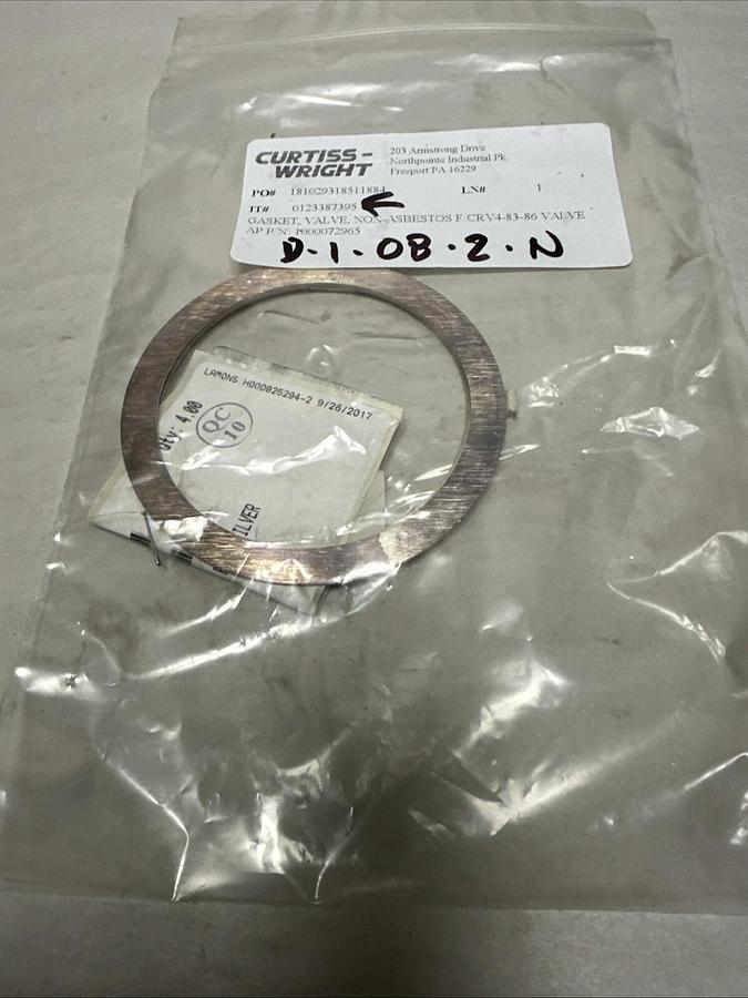 Used Curtiss-Wright,0123387395,Valve Gasket Non-Asbestos