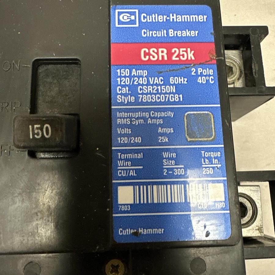 Used Cutler-Hammer,CSR 2150N,150Amp 2 Pole Circuit Breaker