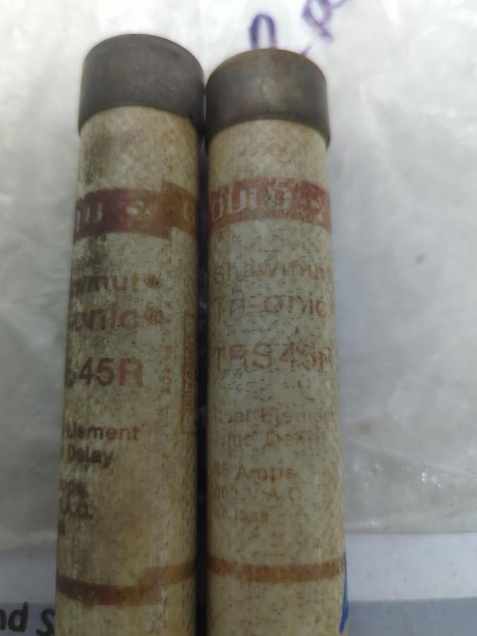 Used GOULD SHAWMUT,TRS45R,TRI-ONIC 45 AMP FUSE LOT OF 2 PRE-OWNED
