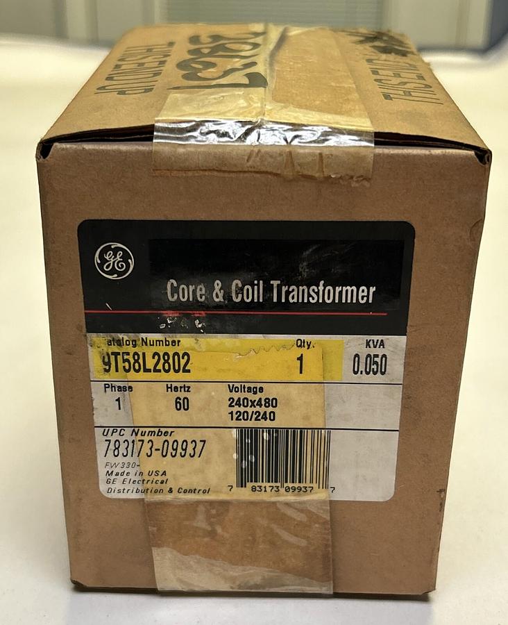 Used GENERAL ELECTRIC,9T58L2802,CORE & COIL TRANSFORMER .050KVA 120/240 240X480V NEW
