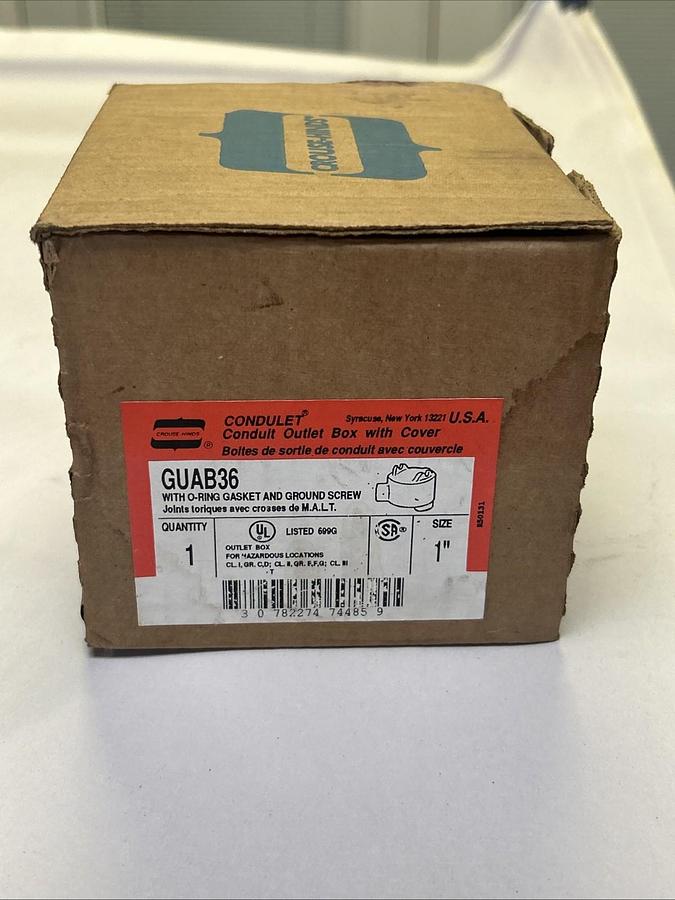 CROUSE HINDS,GUAB36,CONDUIT OUTLET BOX W/ COVER NOS