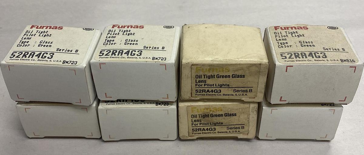 FURNAS,52RA4G3,OIL TIGHT PILOT LIGHT GREEN GLASS LENS LOT OF 8 NOS