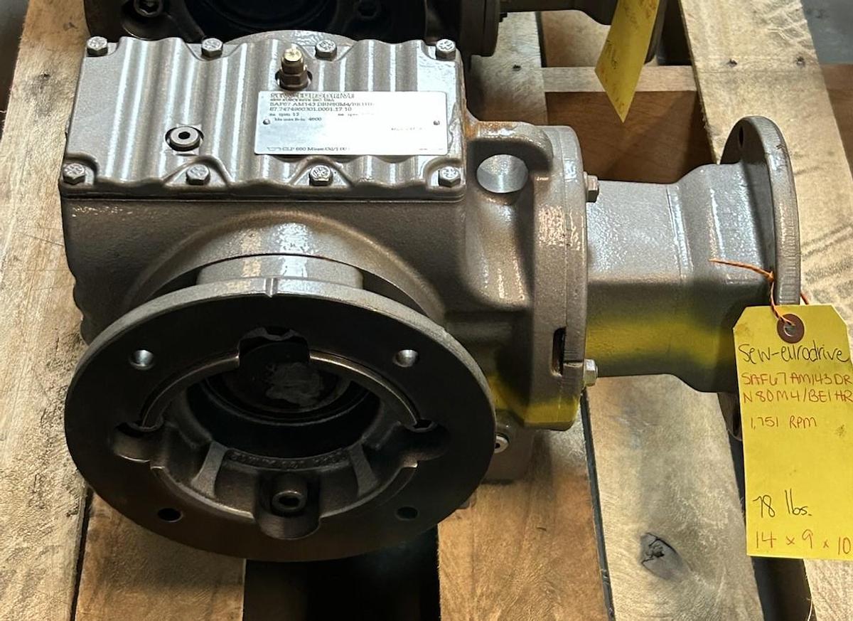 Used SEW-EURODRIVE,SAF67AM143DRN80M4/BE1HR,GEAR REDUCER 1751RPM