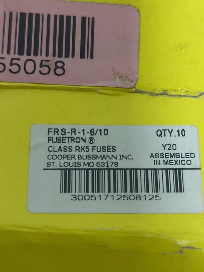 COOPER BUSSMANN,FRS-R-1-6/10,FUSETRON 1-6/10 AMP FUSES BOX OF 10 NEW