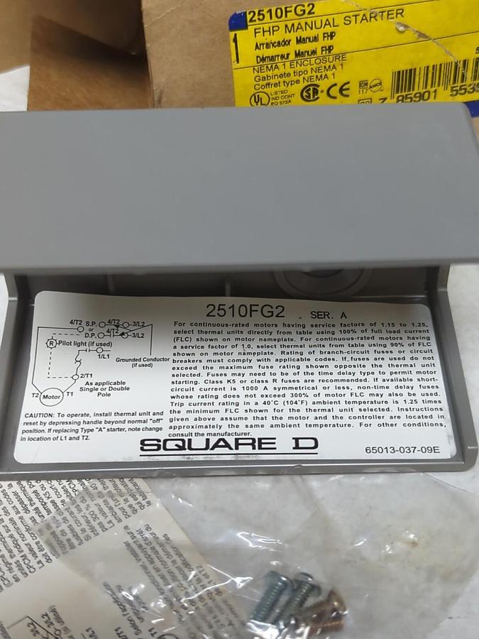 SQUARE D,2510FG2,FHP MANUAL MOTOR STARTER NEMA 1 ENCLOSURE NOS