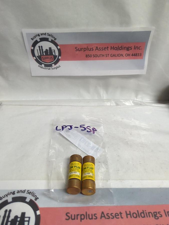 Used COOPER BUSSMANN,LPJ-5SP,LOW-PEAK 5 AMP FUSE LOT OF 2 PRE-OWNED